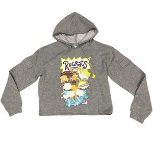 Nickelodeon Rugrats 90s Kids Throwback Retro Cropped Hoodie Gray Large Women